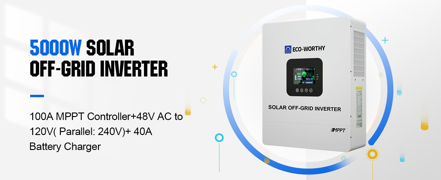 ECO-WORTHY UL1741 5000W 48V Solar Inverter Charger 48V DC to 120V AC,Inversor Solar Built in 100A MPPT Solar Charge Controller