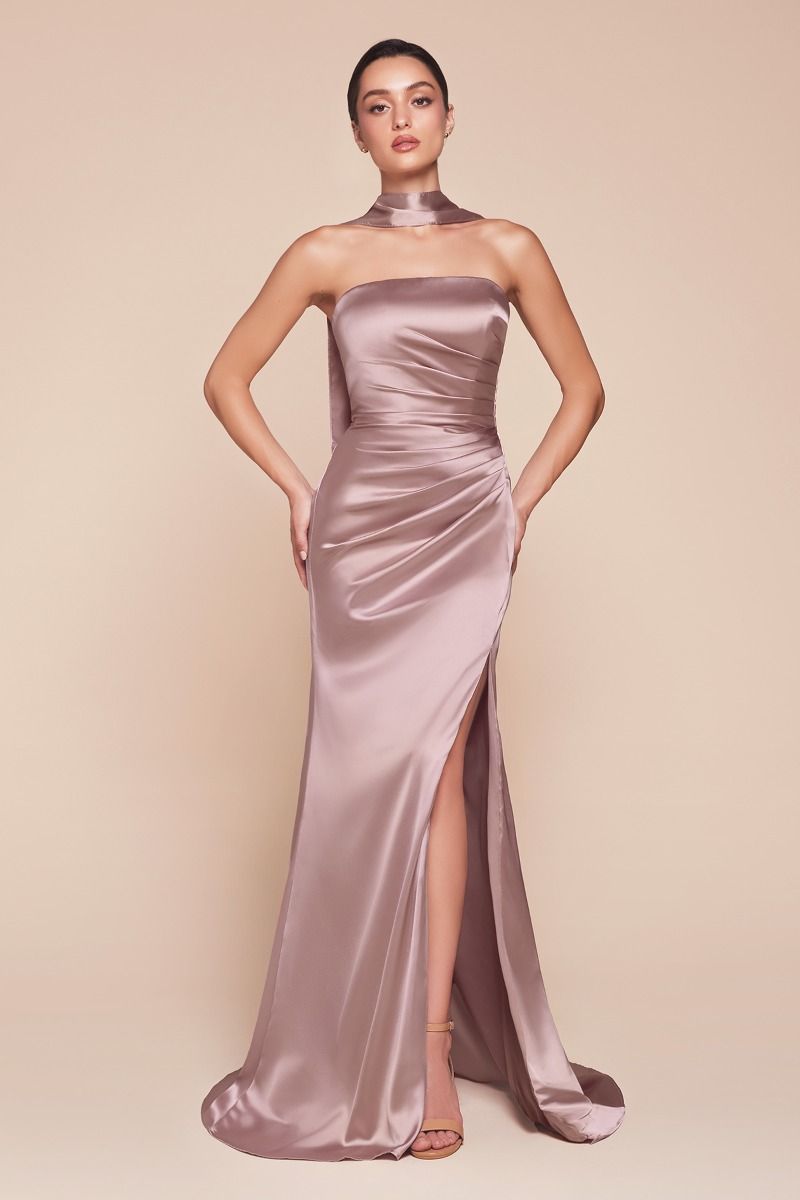 STRAPLESS SATIN DRESS & SASH CD7451