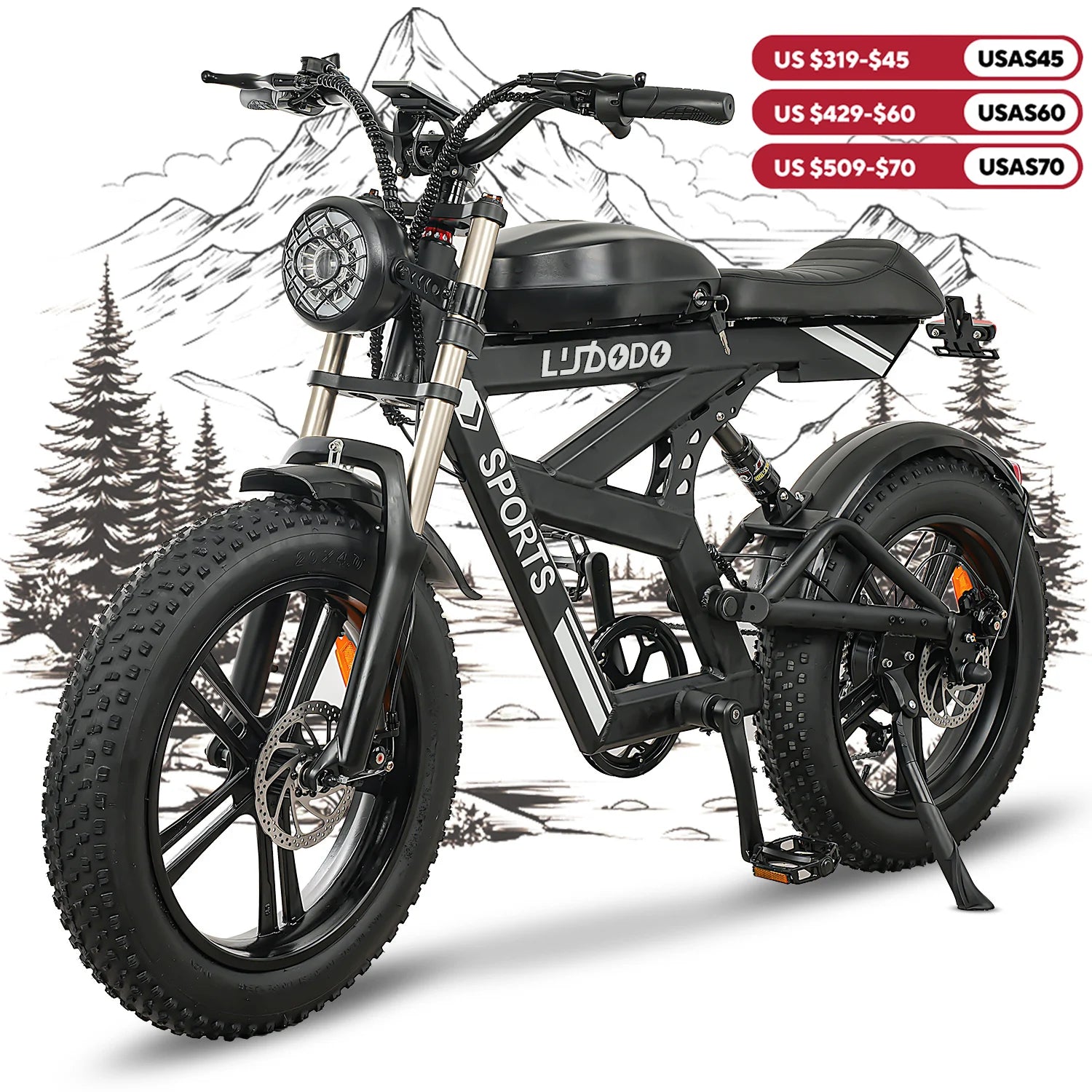 Electric Bike for Adults,1500W Peak,35MPH,48V 816Wh Battery,MAX 75Miles Electric Motorcycle,20'' Fat Tire Dirt Bike,7-Speed Bike