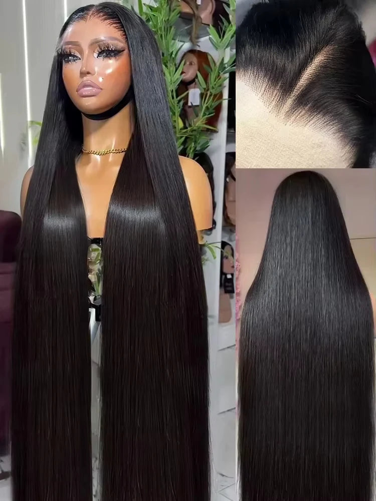 Mossily Bone Straight Wigs Human Hair 13x6 HD Lace Frontal Wig 40 42 Inch 100% Raw Hair Remy 5x5 Closure Glueless Natural Black