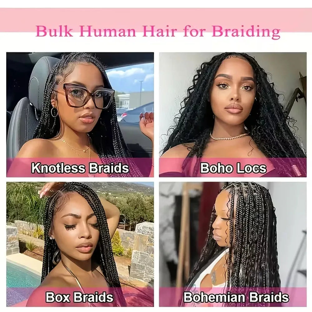 16-28nch Deep Wave Human Hair Bulks For BraidingBoho Braids Cury Human HairExtensions Natural Color No Weft2Bundles/Pack 110g