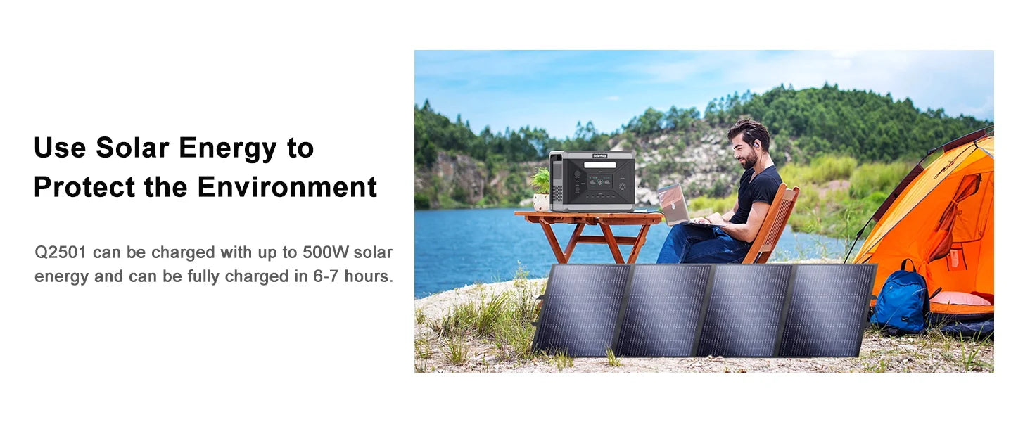 Solar Generator 2160WH 2304WH Long-life LiFePO4 Portable Power Station & 200W Solar Panel for Home Campervan Up to 2400W Output