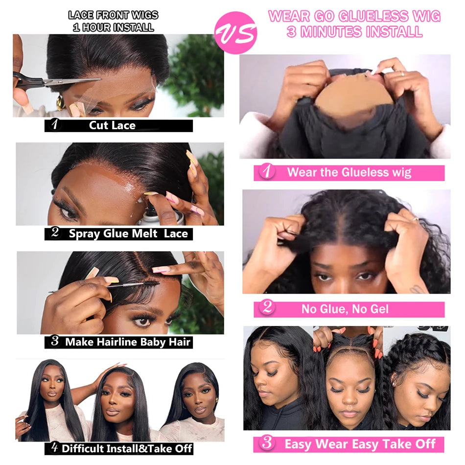 10A 100% Glueless Wigs Human Hair Wigs Ready To Wear Bleached Knots 6x5 Pre Cut HD Transparent Glueless Lace Wigs Kinky Curly