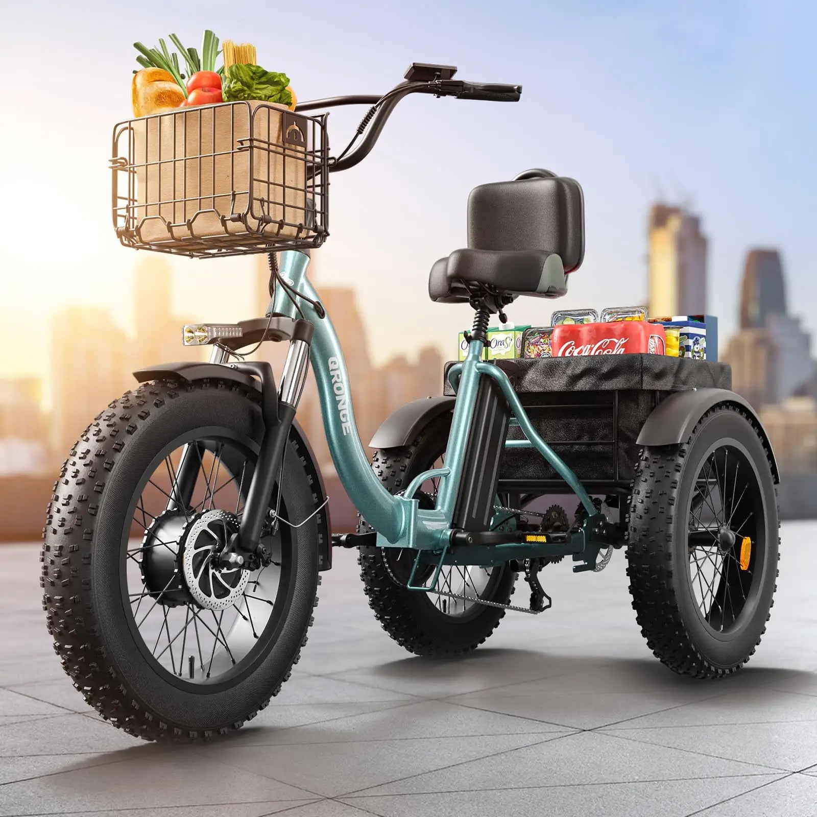 QRONGE Electric Bike for Adults 960W Peak 36V 13.5AH Battery Folding Electric Tricycle 50 Miles Range Fat Tire Electric Trike