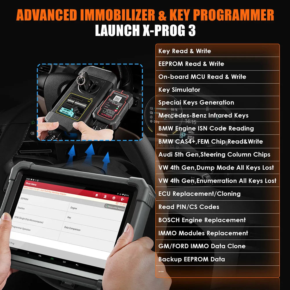 LAUNCH X431 IMMO Plus OBD2 Diagnostic Tools X-PROG 3 Car Key Programmer Anti-Theft Programming Auto Scanner Immobilizer