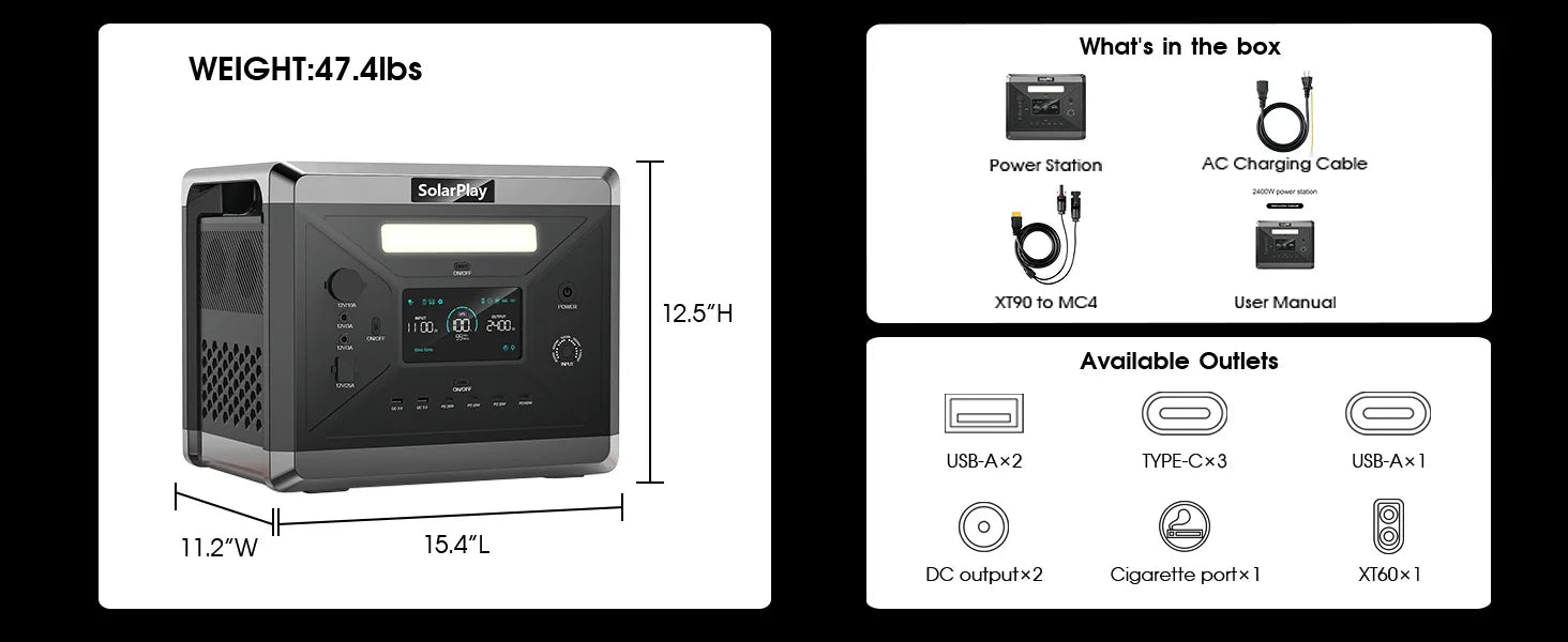Solar Generator 2160WH 2304WH Long-life LiFePO4 Portable Power Station & 200W Solar Panel for Home Campervan Up to 2400W Output