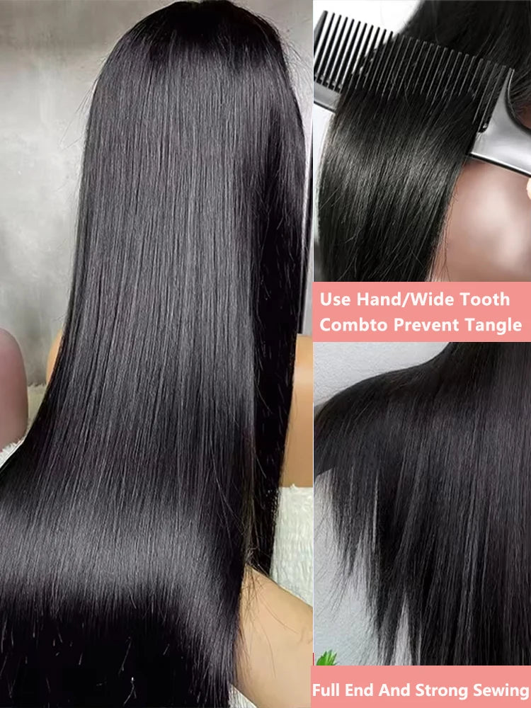 Mossily Bone Straight Wigs Human Hair 13x6 HD Lace Frontal Wig 40 42 Inch 100% Raw Hair Remy 5x5 Closure Glueless Natural Black
