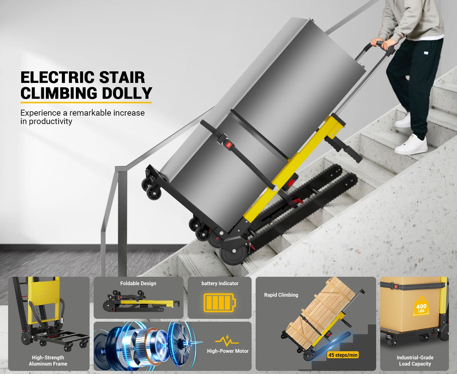 Electric Stair Climbing Dolly Electric Stair Climbing Hand Truck 485lb Max Load Capacity 3 Mode Folding Stair Climber Hand TrucK