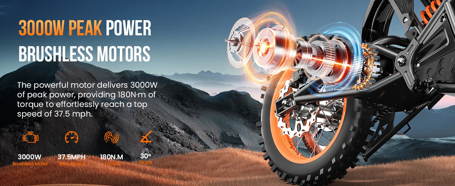 48V Electric Dirt Bike for Adults/Teens,3000W Peak Power Electric Motorcycle for Adults, 37.5MPH Top Speed & 60 Miles Long Range