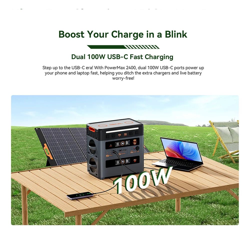 OSCAL Blackview PowerMax 2400 Portable Power Station 2400W 1872Wh LiFePO4 Battery with app wifi Compatible OSCAL Battery Packs