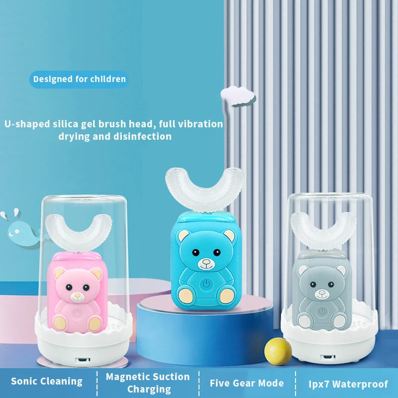 Intelligent Automatic Sonic Kids Electric Toothbrush U Shape 3 Modes Tooth Brush Wireless Charging Children Electric Toothbrush