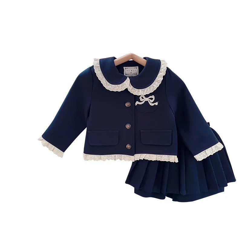 Girls Small Fragrant Wind Set Spring and Autumn New College Wind Small Fragrant Wind Top Pleated Skirt Two-piece Set