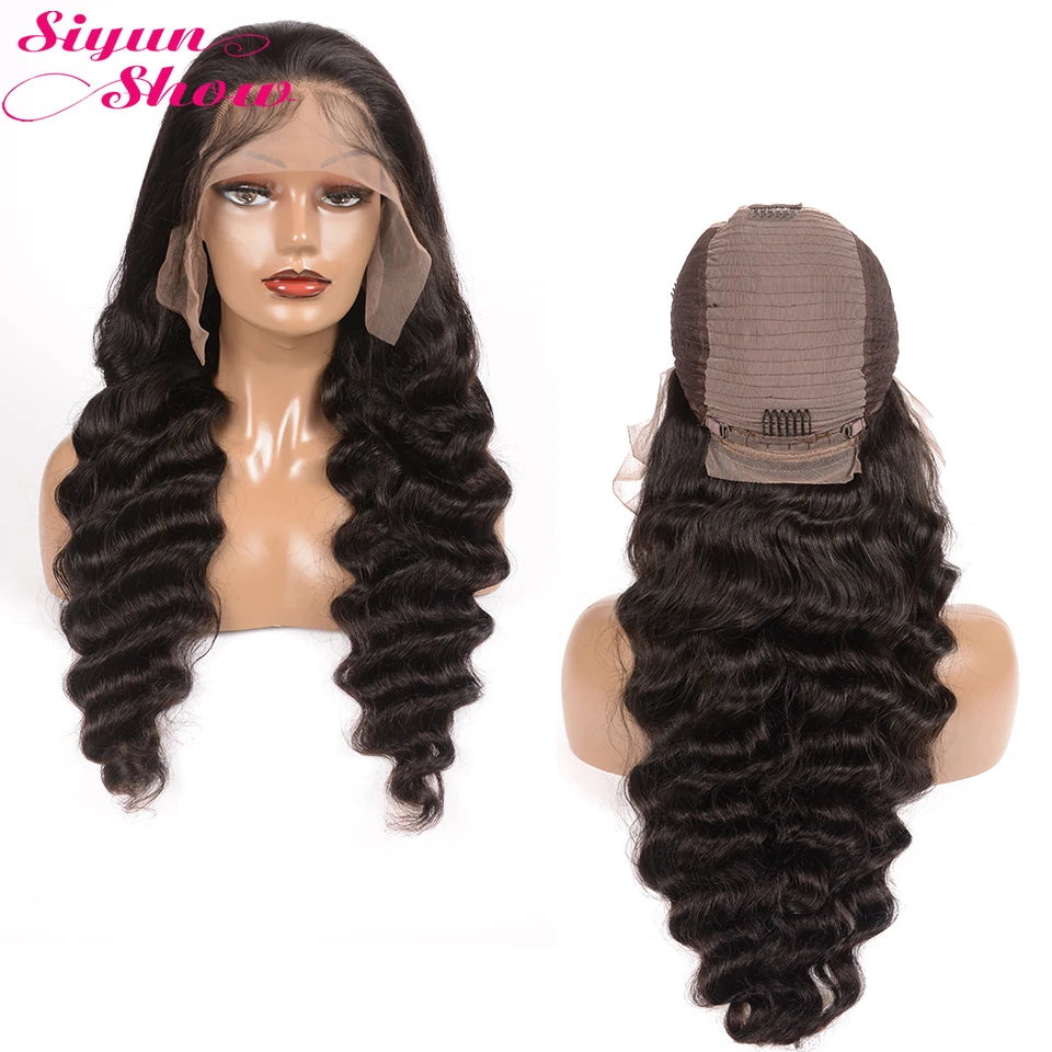 Siyun Show Loose Deep Wave Wig 30 Inch 13X6 HD Transparent Lace Frontal Wig 250 Density Lace Front Human Hair Wigs For Women