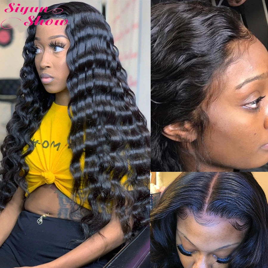 Siyun Show Loose Deep Wave Wig 30 Inch 13X6 HD Transparent Lace Frontal Wig 250 Density Lace Front Human Hair Wigs For Women