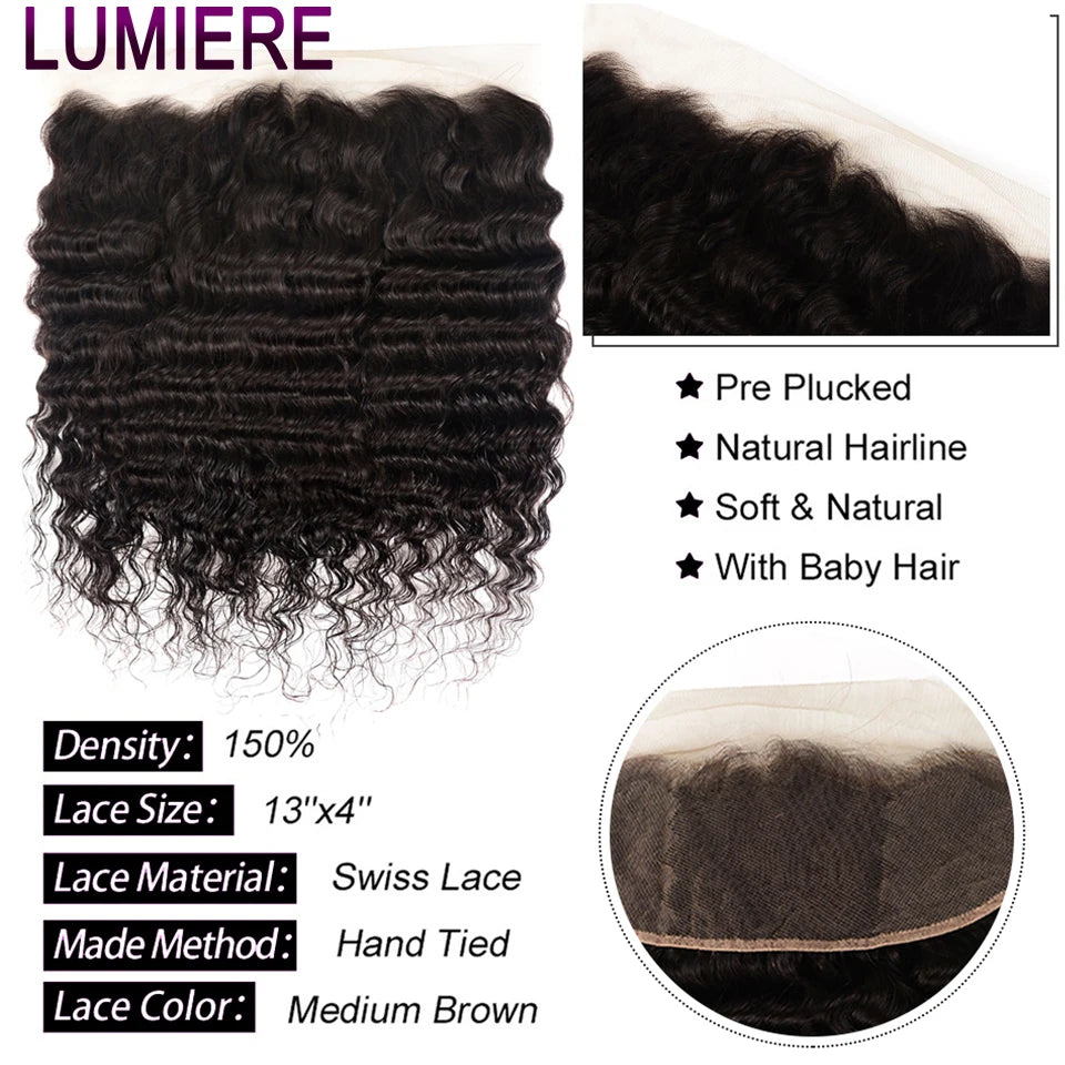 40" Loose Deep Wave Human Hair Bundle With Closure Frontal HD Transparent Lace Closure With Bundle Human Hair Weave Bundles Deal