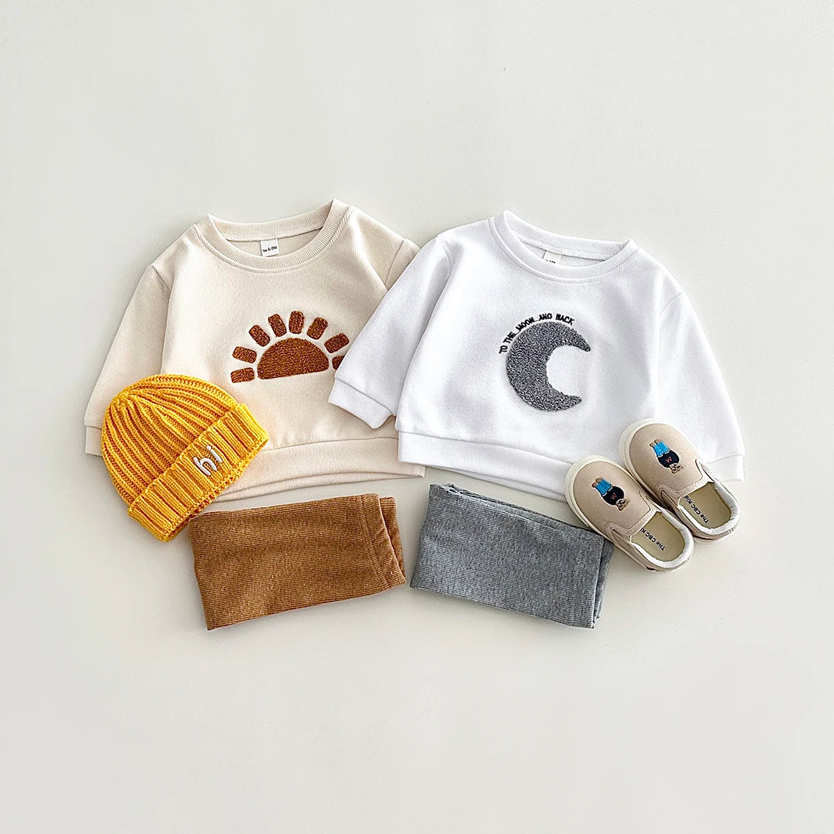 Autumn Baby Clothing Sets Wholesale New Born Infant Casual Sportswear with Spring Cotton Sun Moon Embroidery 2pcs Set