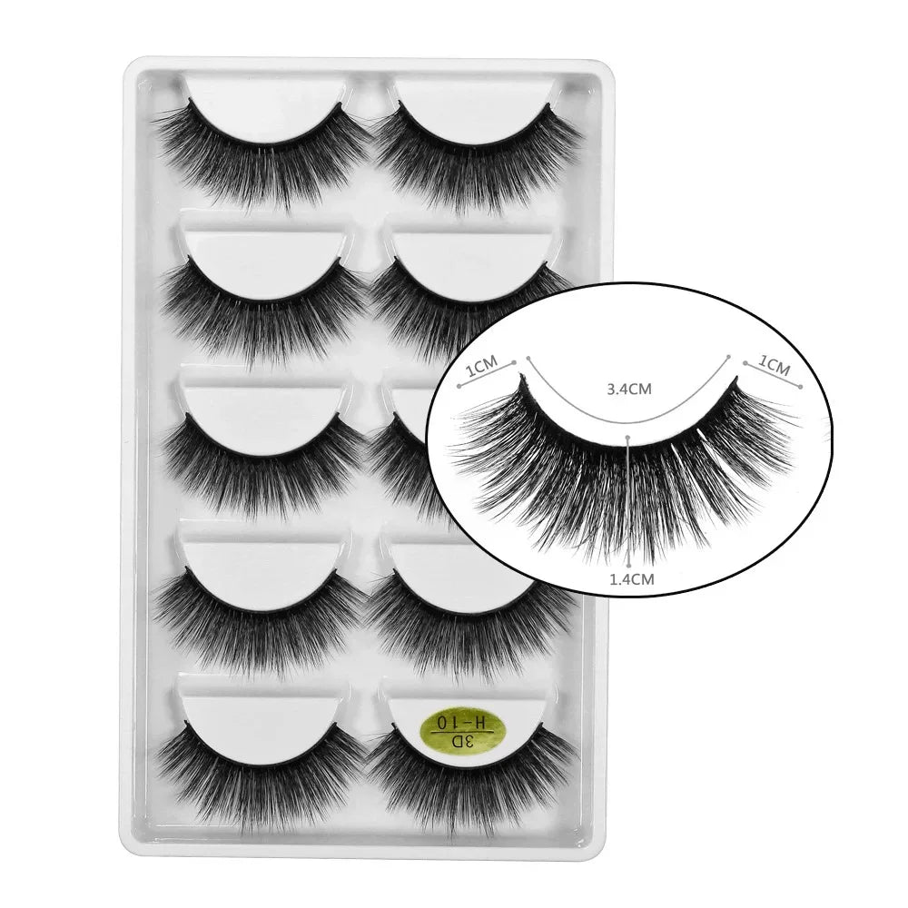 New Full 5 Pairs One Box 3D Mink Hair False Eyelashes Natural Thick Long Eye Lashes Wispy Makeup Beauty Extension Tools H13