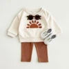 Autumn Baby Clothing Sets Wholesale New Born Infant Casual Sportswear with Spring Cotton Sun Moon Embroidery 2pcs Set