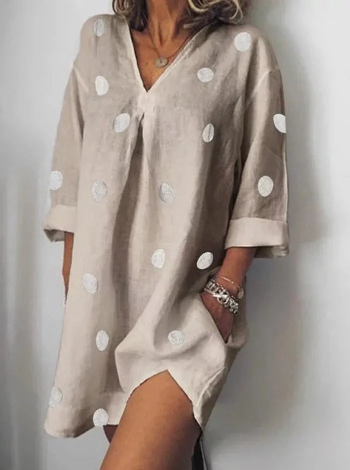 Polka Dots Women Beach Dress Saida De Praia Flax Bikini Cover Up Kaftan Beach Pareos De Playa Mujer Swimsuit Cover-up