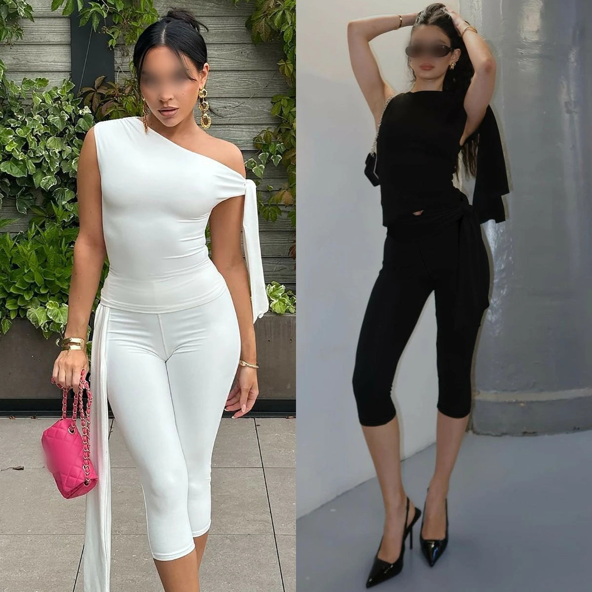 S4516570a Summer New Women's Two Piece Shorts Set Street Sleeveless Asymmetric Top Slim Lace-up Shorts Set Women Outfit