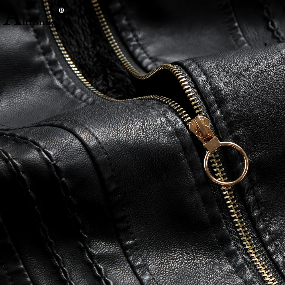 Women Faux Pu Leather Jackets 2021 Autumn Winter Hooded Outerwear Pockets Zipper Coat Slim Biker Jacket Blue Hoodies Plus Velvet