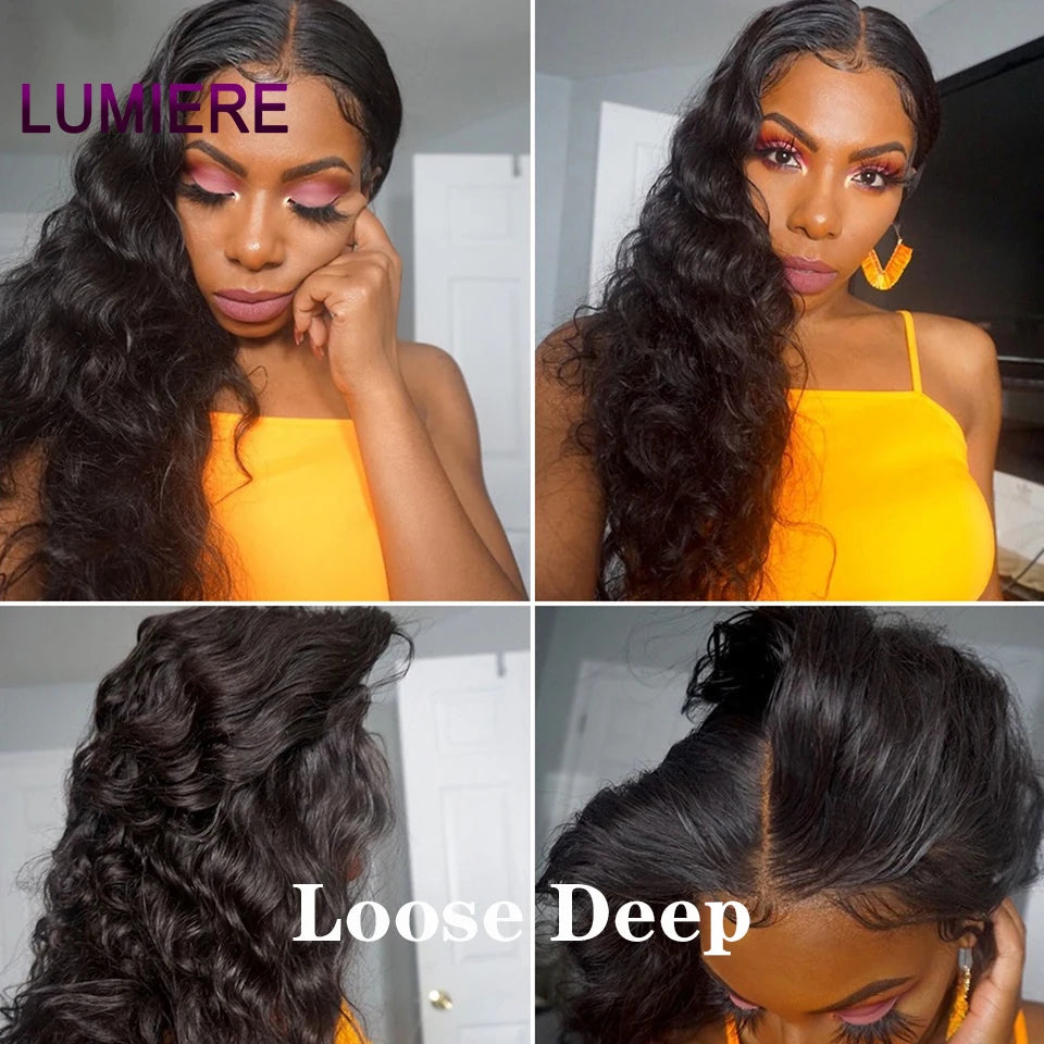 40" Loose Deep Wave Human Hair Bundle With Closure Frontal HD Transparent Lace Closure With Bundle Human Hair Weave Bundles Deal