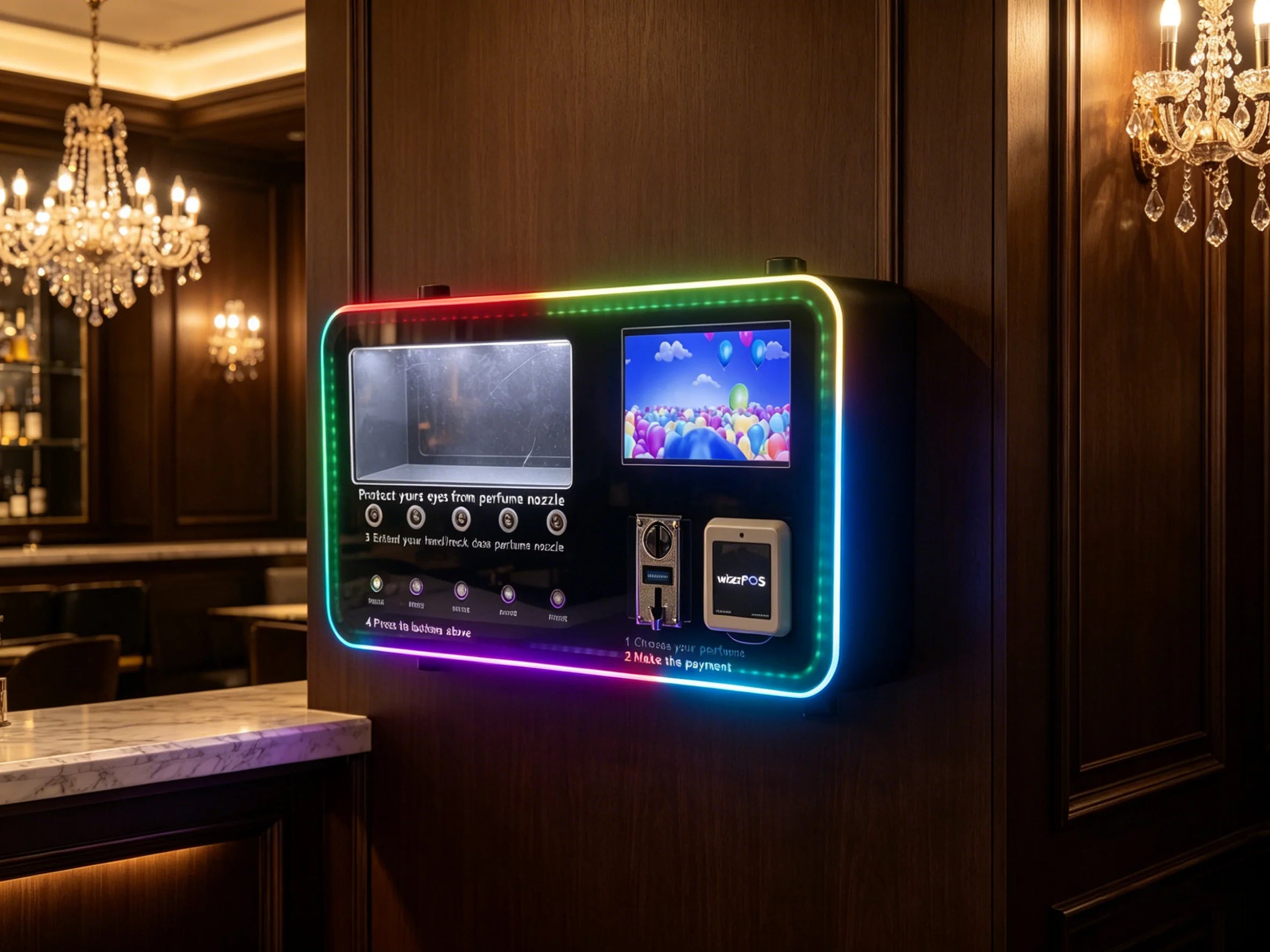 Wall Mounted Automatic Cologne Vending Machine with LED Light Coin and Card Payment Smart Scent Dispenser for Public Bathrooms