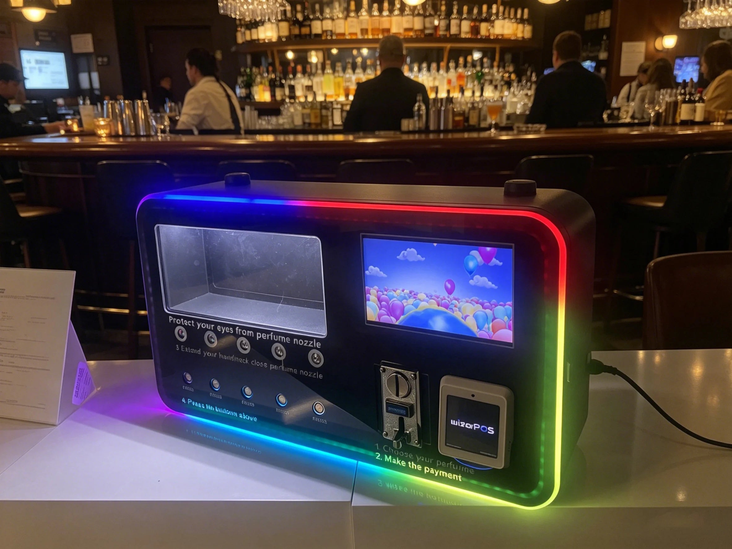 Wall Mounted Automatic Cologne Vending Machine with LED Light Coin and Card Payment Smart Scent Dispenser for Public Bathrooms