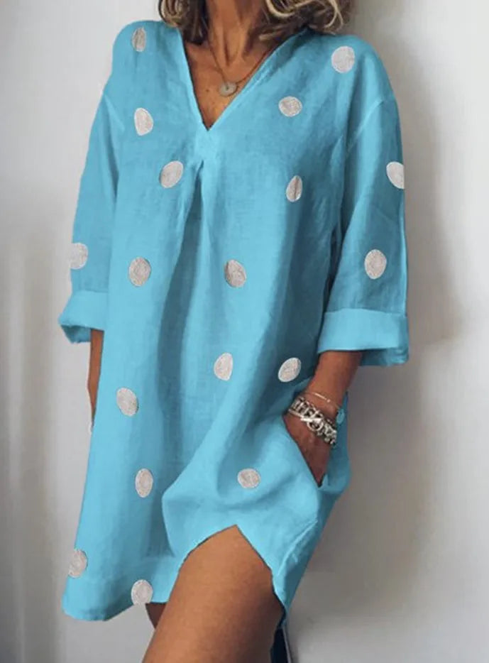 Polka Dots Women Beach Dress Saida De Praia Flax Bikini Cover Up Kaftan Beach Pareos De Playa Mujer Swimsuit Cover-up