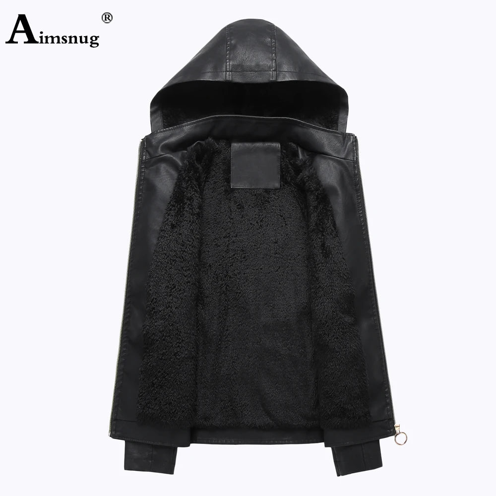 Women Faux Pu Leather Jackets 2021 Autumn Winter Hooded Outerwear Pockets Zipper Coat Slim Biker Jacket Blue Hoodies Plus Velvet