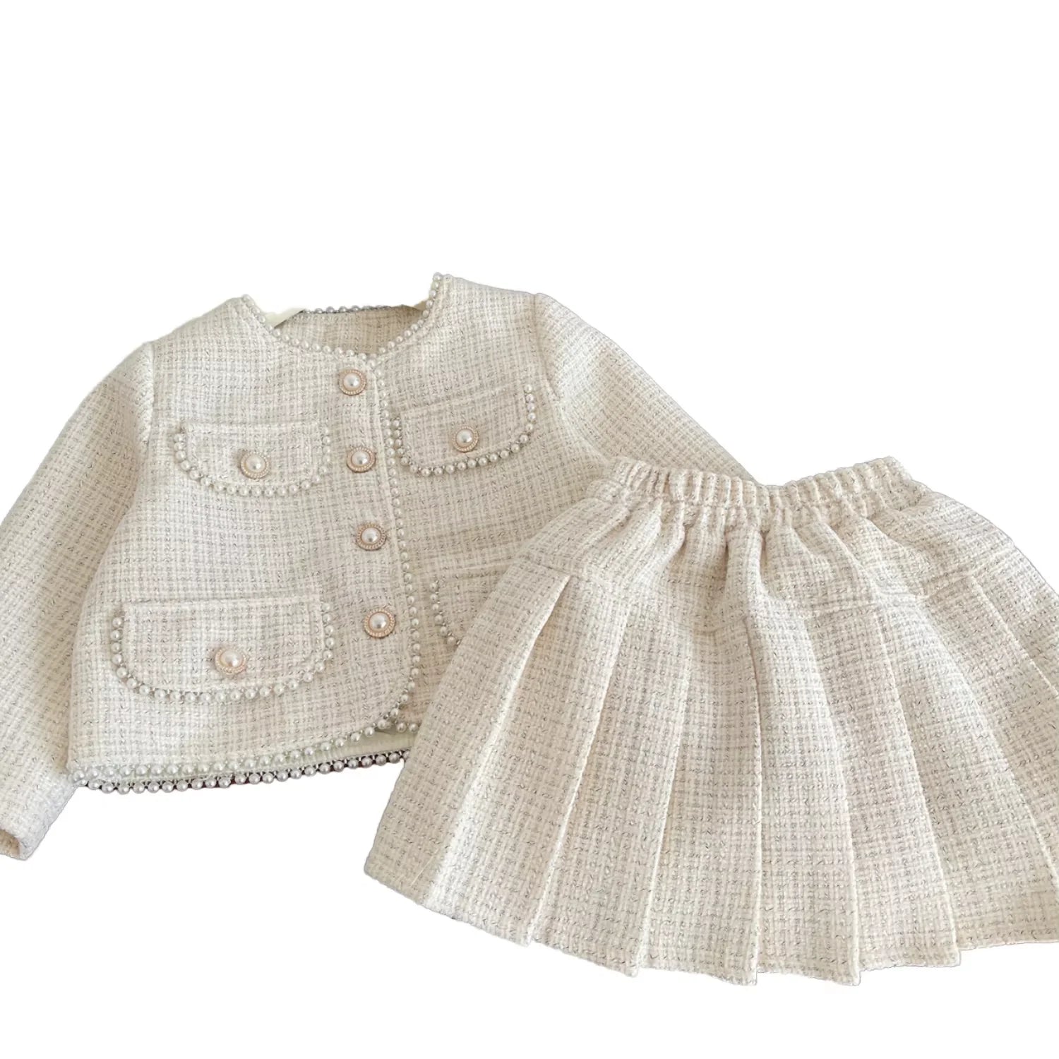 Yangqi Spring New Korean Version of Girls Fashion Temperament Small Fragrant Wind Girl Set Pleated Skirt Two-piece Set