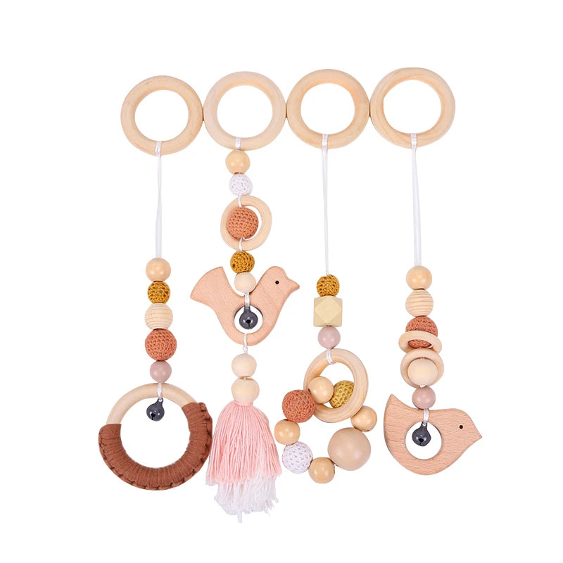 Decoration Fringe Pendant Beech Wooden Baby Teethers Set Animal Shape Baby Learning Toys Custom New Born Gift Set Teether Set