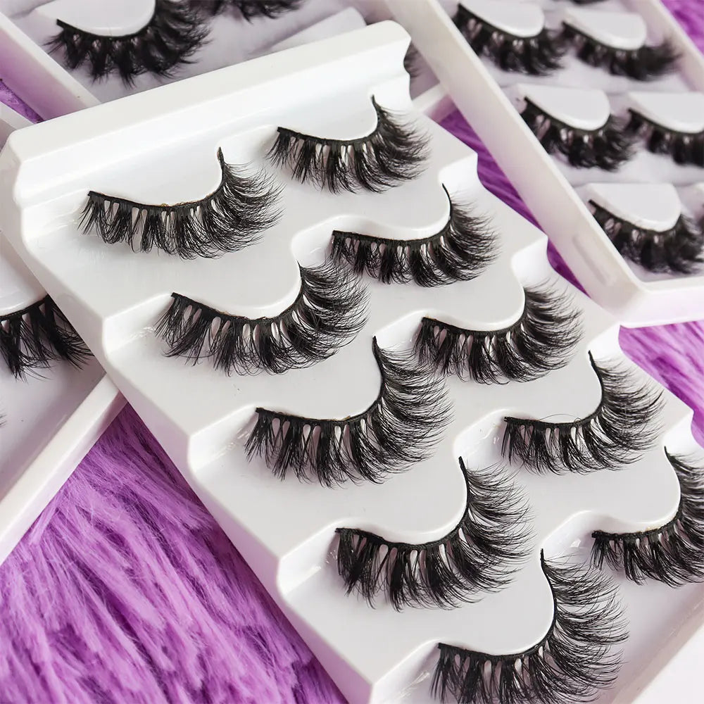 Wholesale 10 Pairs Faux Mink Eye Lashes Soft Luxury 5 Pairs 3D Faux Mink Full Strips Eyelash Bulk Vendor