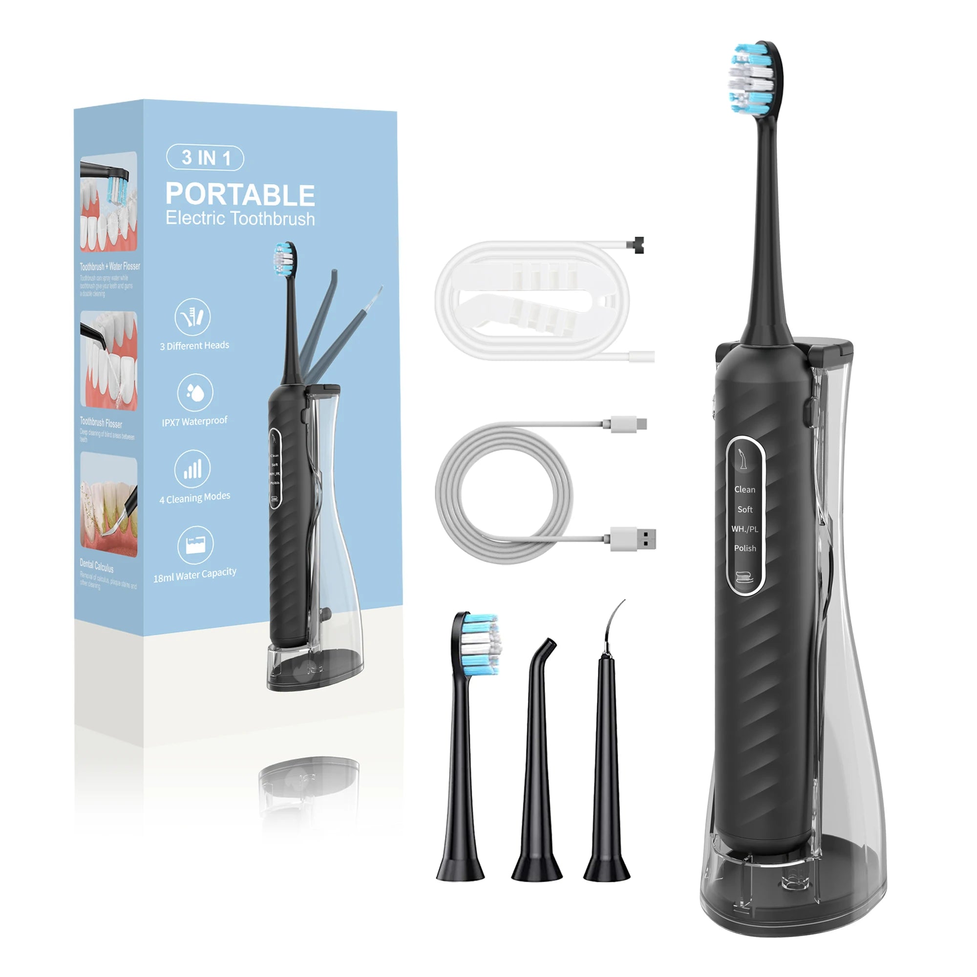Portable Oral Care 3 in 1 Electric Toothbrush Water Flosser With Water Tank Tooth Brush