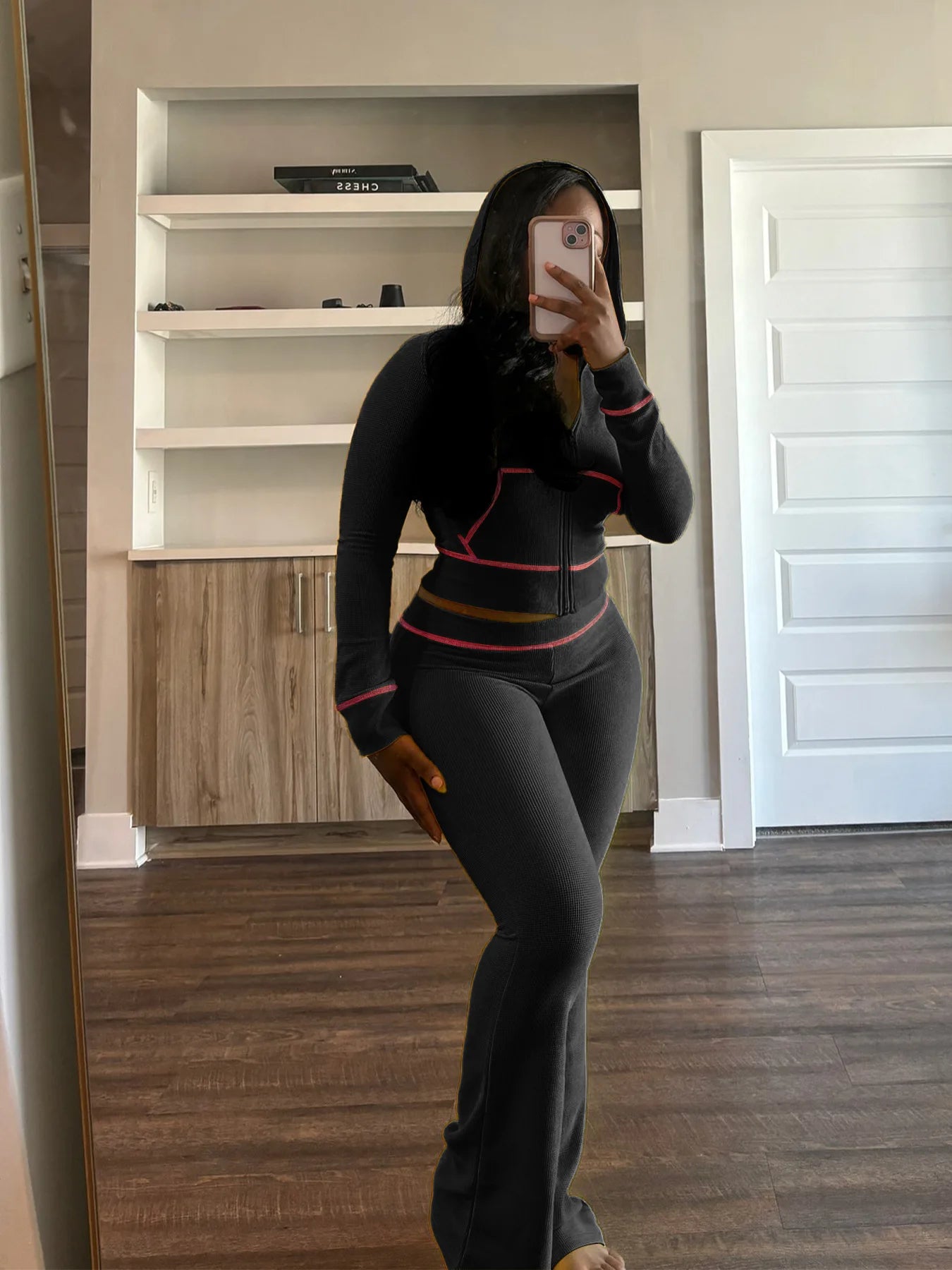 Custom Logo Fall 2024 Women Clothes Hooded and Flared Trousers Two Piece Set Women Clothing