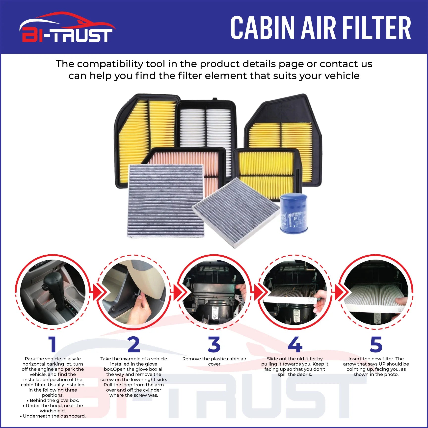 Bi-Trust Cabin Air Filter for Ford Edge Fusion Ssv Plug-In Hybrid Lincoln Continental Mkx Nautilus CF11775 DG9H-18D483-AA