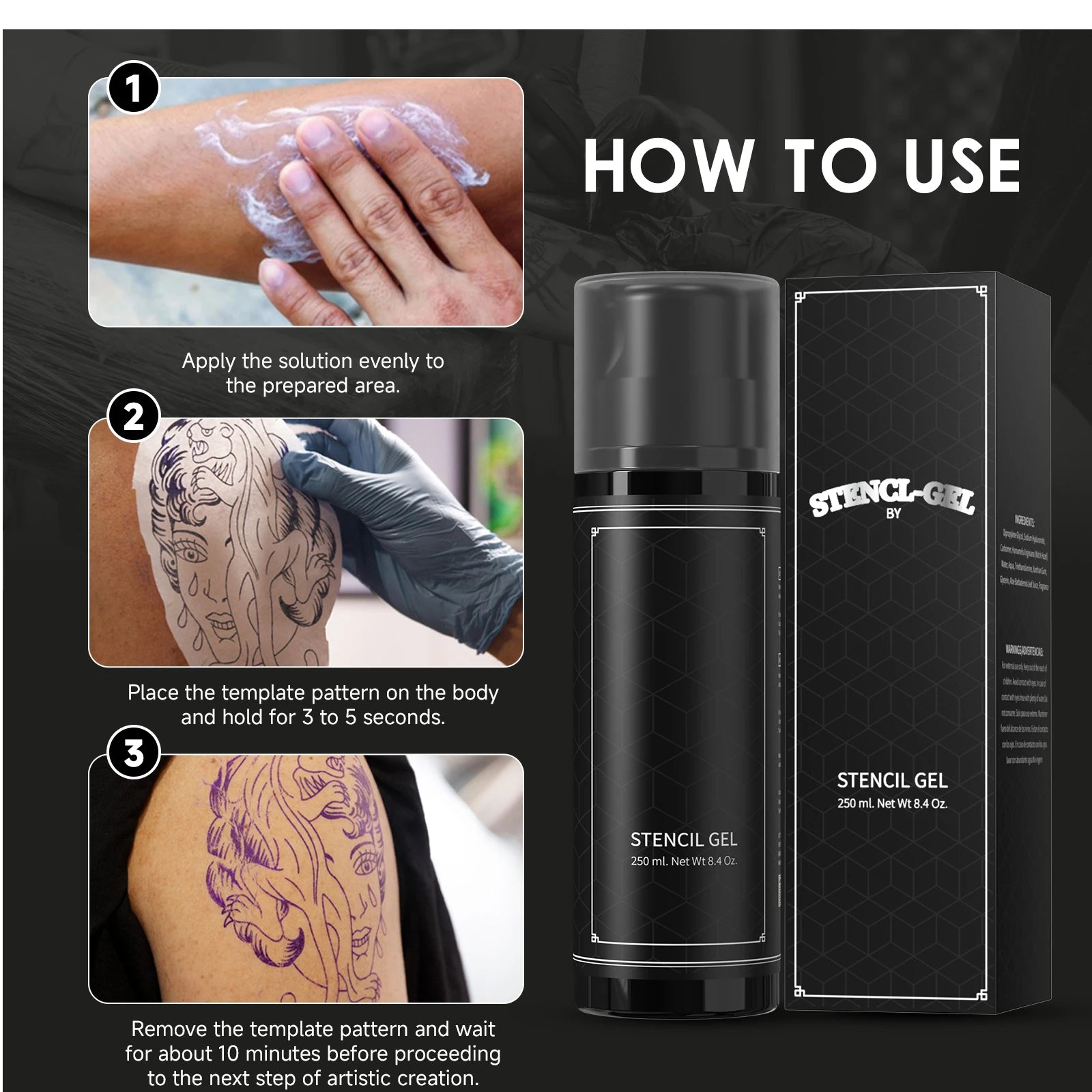 120ML/250ml Combo Pack Black Cologne Scent Professional Tattoo Gel Tattoo Artist Transfer Cream