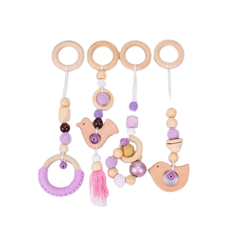 Decoration Fringe Pendant Beech Wooden Baby Teethers Set Animal Shape Baby Learning Toys Custom New Born Gift Set Teether Set