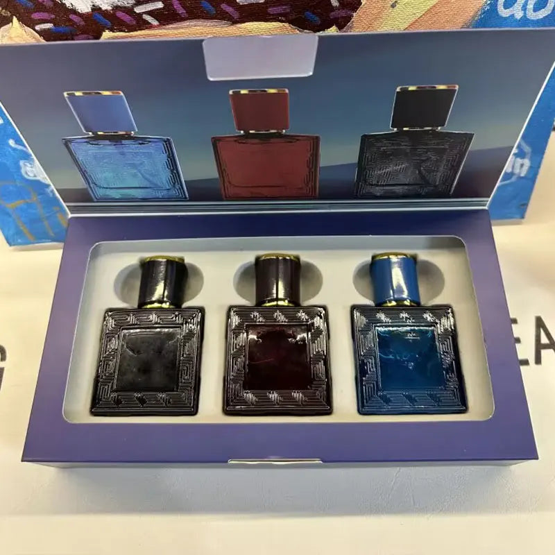 Premium Men's Three-Piece Perfume Set Long-Lasting Woody & Floral Scent Luxury Cologne Body Spray Gift Box Wholesale