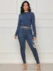 New Women's Casual Print Two-Piece Set Fall Autumn Knitting Sweater and Washed Pants for Winter