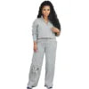 Fall Outfits for Women 2024 Solid Color Loose Zipper Drawstring Pants Sports Two Piece Pant Set