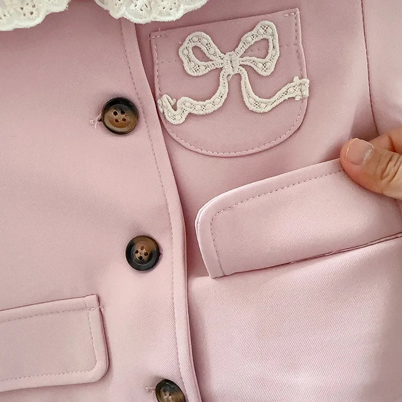 Girls Small Fragrant Wind Set Spring and Autumn New College Wind Small Fragrant Wind Top Pleated Skirt Two-piece Set