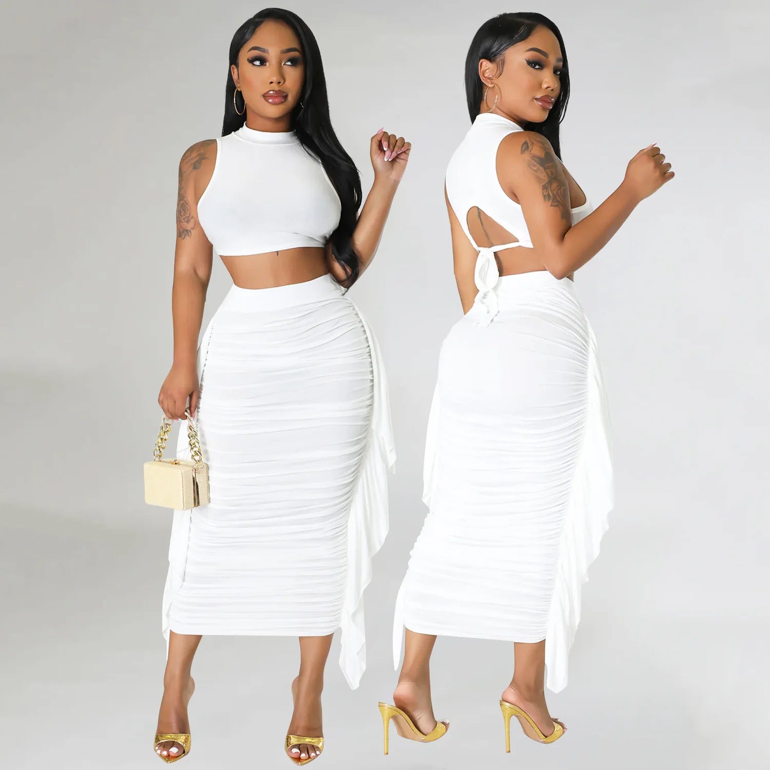 Latest Version One Set Women's Embroidered Tank Tops and Skirts Outfits Hot Sale Two Piece Skirts Sets