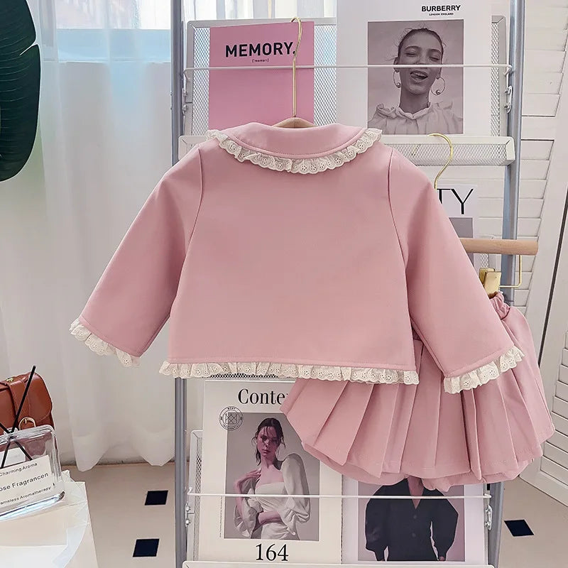 Girls Small Fragrant Wind Set Spring and Autumn New College Wind Small Fragrant Wind Top Pleated Skirt Two-piece Set