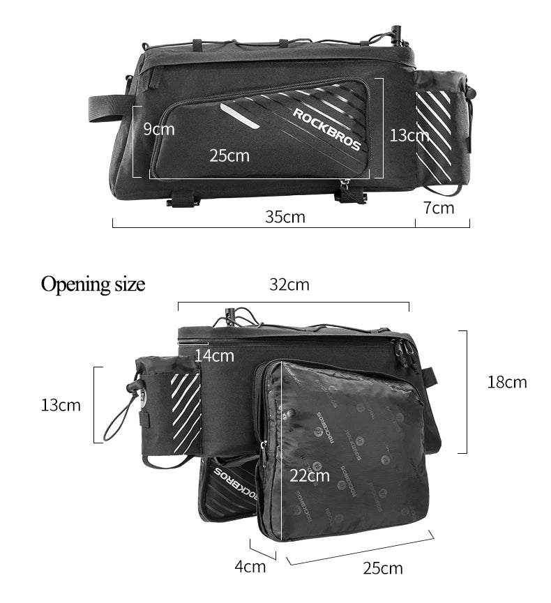 ROCKBROS Bike Panniers Carrier 3 In 1 Bicycle Trunk Bags Waterproof MTB Road Cycling Rear Rack Bag 35L Travel Luggage Cargo Bags