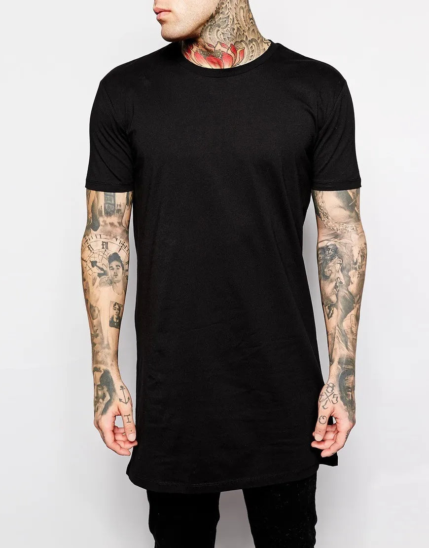 2026 Brand New Clothing Mens Black Mens Long T shirt Tops Hip Hop Man T-shirt Short Sleeve Casual Men Tee shirts For Male