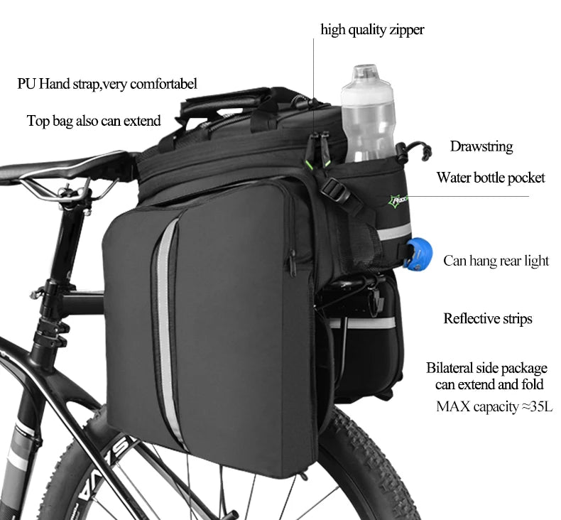 ROCKBROS Bike Panniers Carrier 3 In 1 Bicycle Trunk Bags Waterproof MTB Road Cycling Rear Rack Bag 35L Travel Luggage Cargo Bags