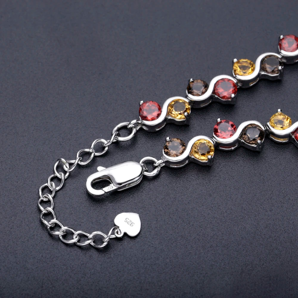 GEM'S BALLET Natural Garnet Citrine Smoky Quartz Tennis Bracelet 925 Sterling Silver Gemstone Bracelet Fine Jewelry For Women