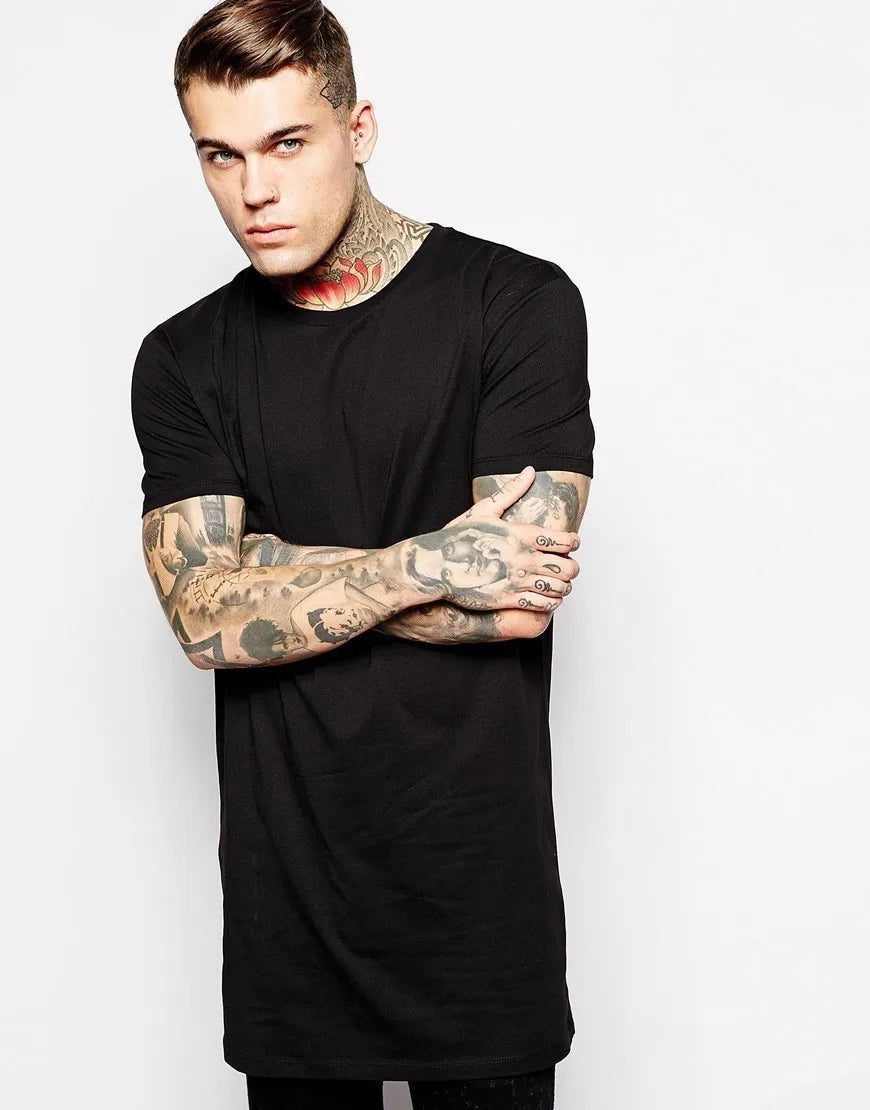 2026 Brand New Clothing Mens Black Mens Long T shirt Tops Hip Hop Man T-shirt Short Sleeve Casual Men Tee shirts For Male