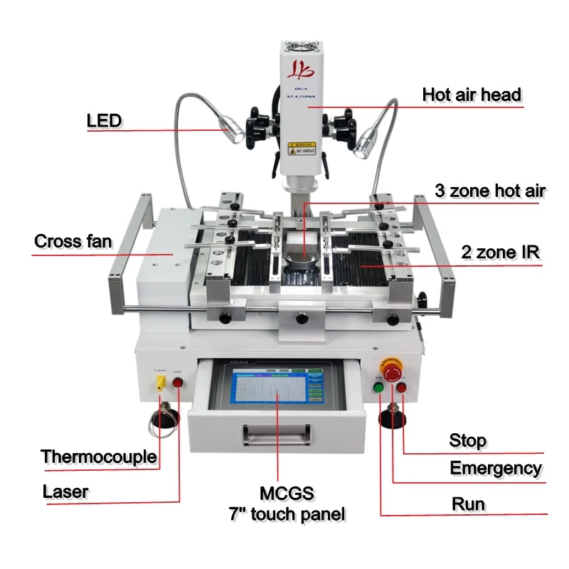 Hot Air Solder Station 3 Zones Soldering Machine Honton R490 BGA Rework Station R690 V.3 Touch Screen for Mainboard Chips Repair